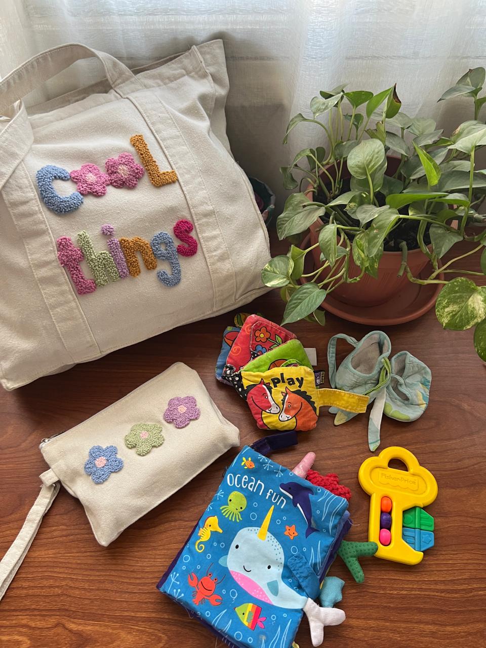 Multi-Pocket Punch Needle Tote Bag – “Cool Things” Customizable Design
