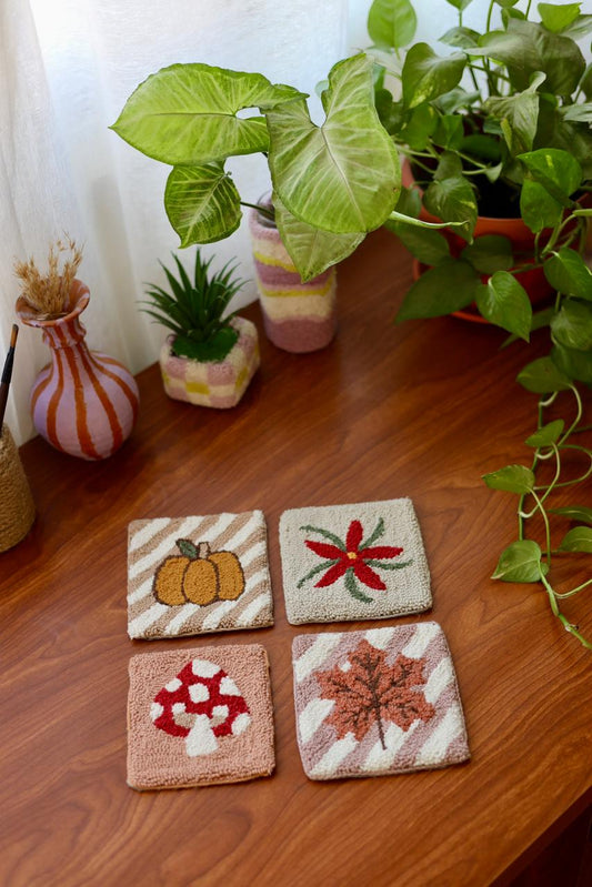 🍁 Fall-Inspired Punch Needle Coasters Collection 🍄